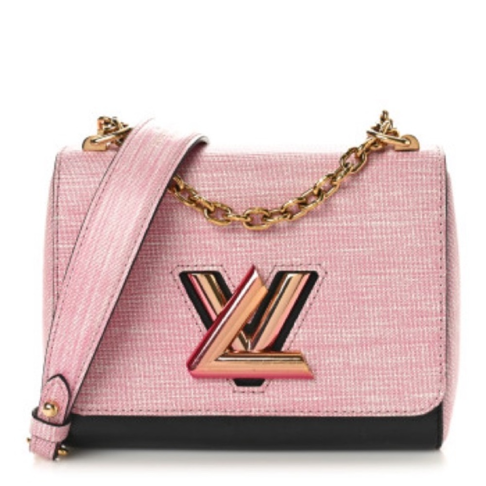 Louis Vuitton Pink Tweed Shoulder Bag with Gold Chain & Black Base